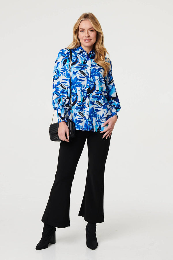Blue | Brushstroke Print Long Puff Sleeve Shirt
