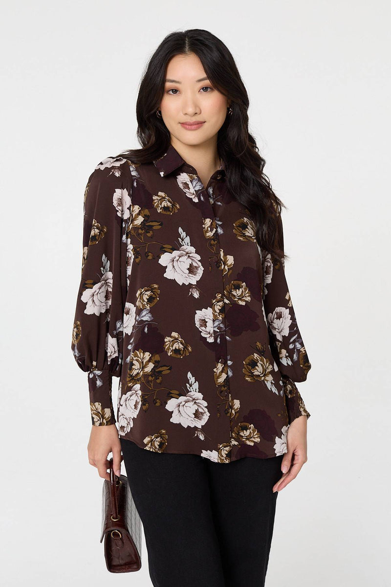 Floral Balloon Sleeve Semi Sheer Shirt