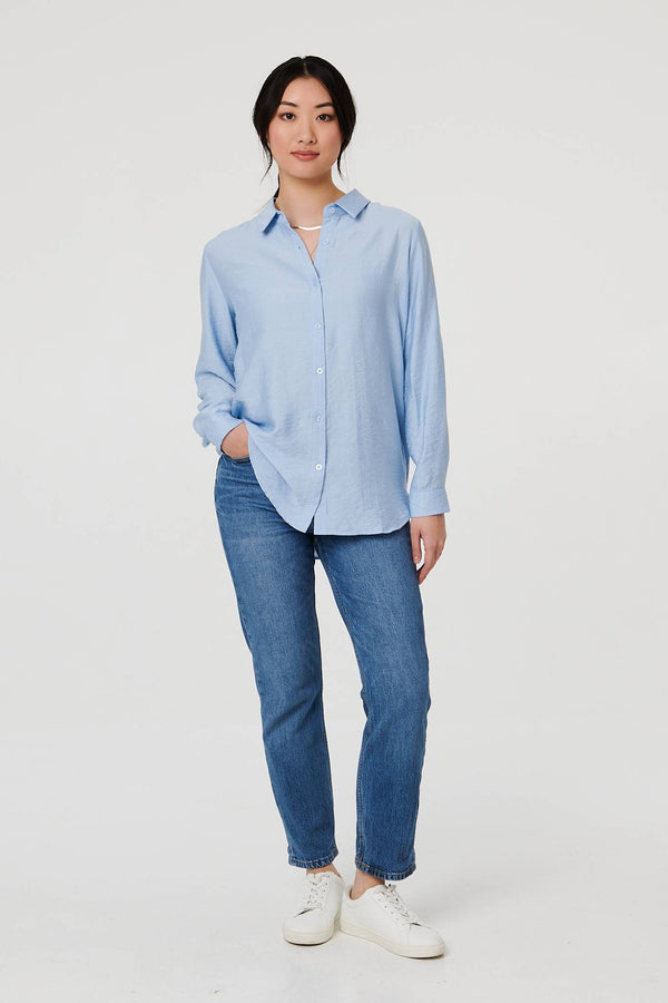 Blue | Long Sleeve Button-Front Shirt
