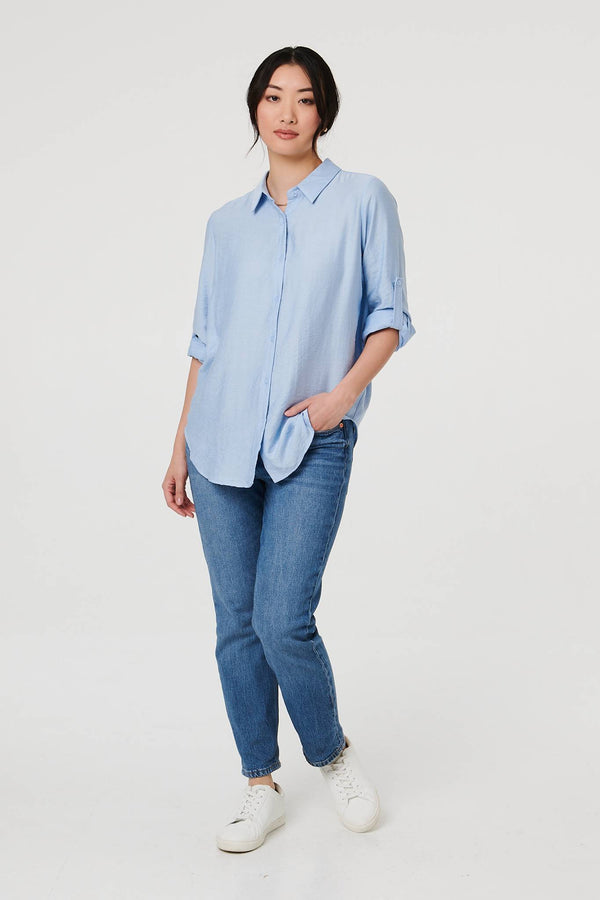 Blue | Long Sleeve Button-Front Shirt
