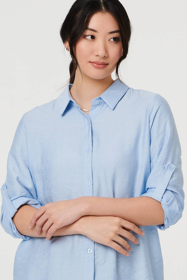 Blue | Long Sleeve Button-Front Shirt
