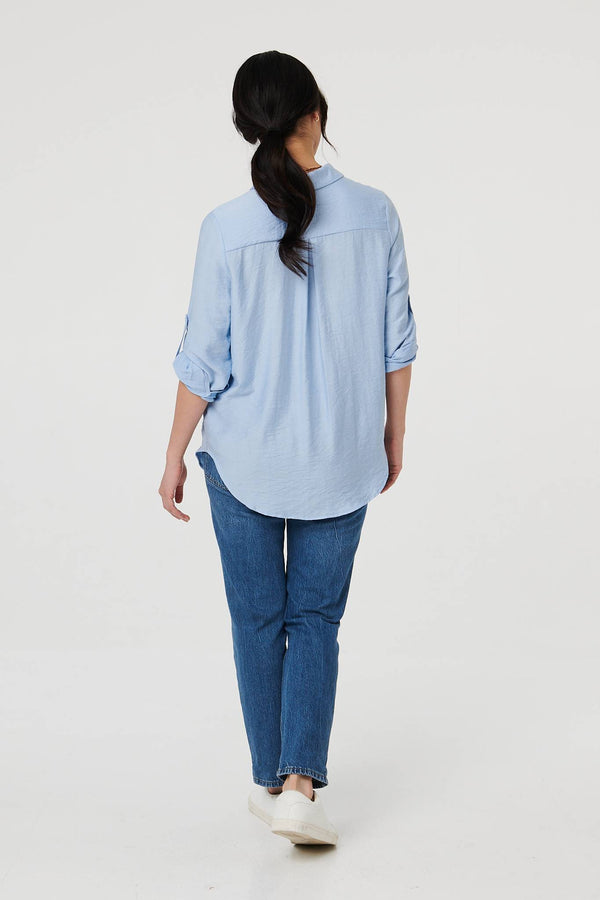 Blue | Long Sleeve Button-Front Shirt
