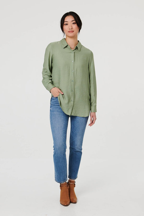 Sage | Long Sleeve Button-Front Shirt
