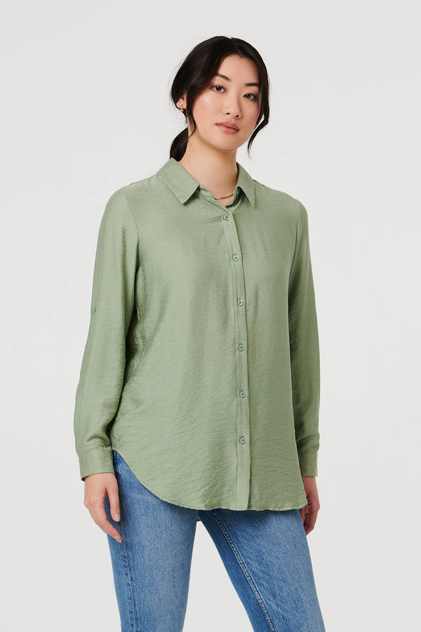 Sage | Long Sleeve Button-Front Shirt
