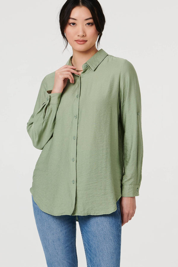 Sage | Long Sleeve Button-Front Shirt
