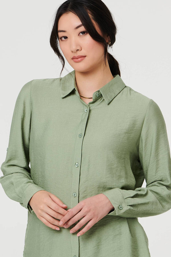 Sage | Long Sleeve Button-Front Shirt
