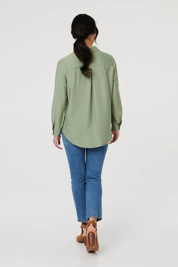 Sage | Long Sleeve Button-Front Shirt
