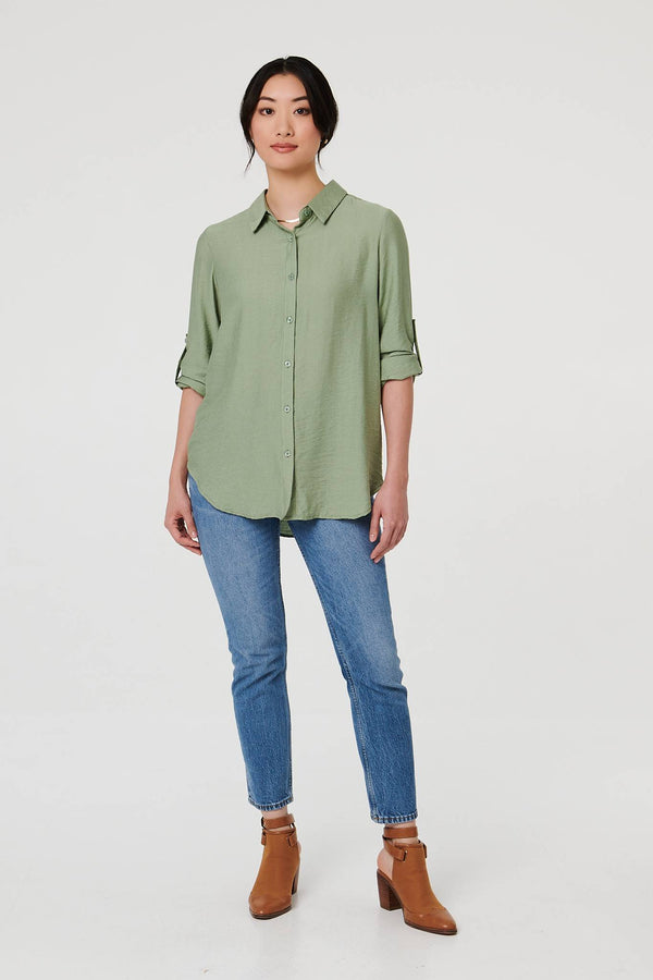Sage | Long Sleeve Button-Front Shirt
