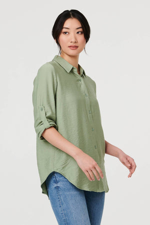 Sage | Long Sleeve Button-Front Shirt
