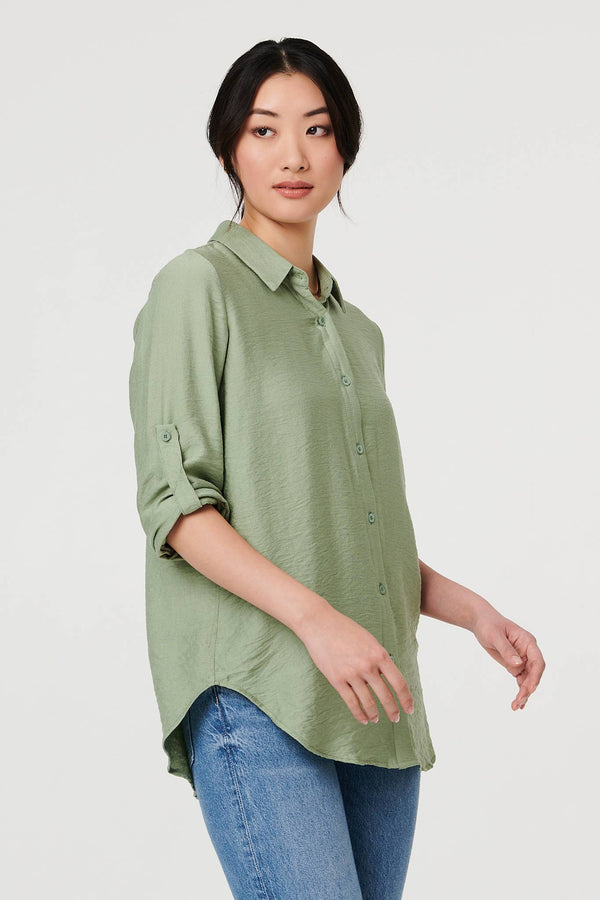 Sage | Long Sleeve Button-Front Shirt
