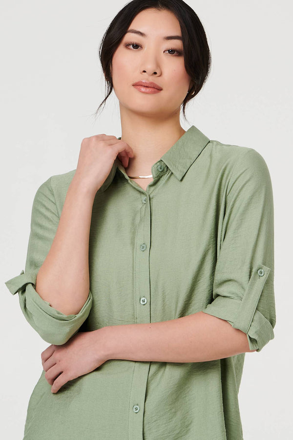 Sage | Long Sleeve Button-Front Shirt

