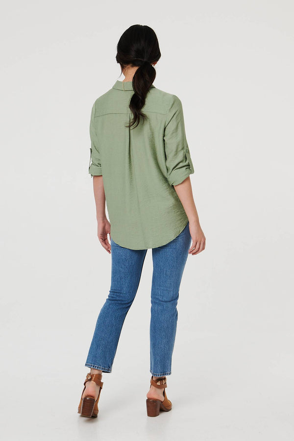 Sage | Long Sleeve Button-Front Shirt
