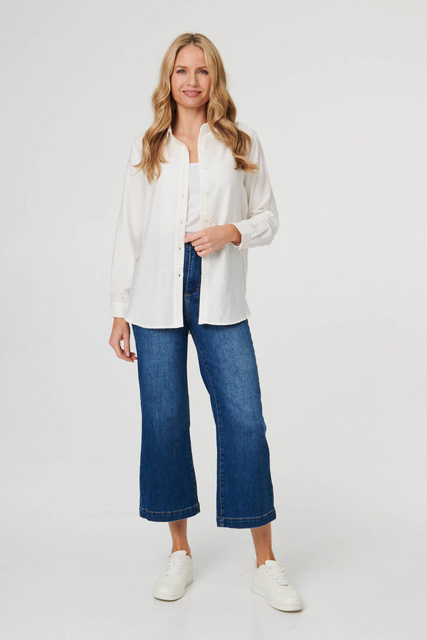 White | Long Sleeve Button-Front Shirt
