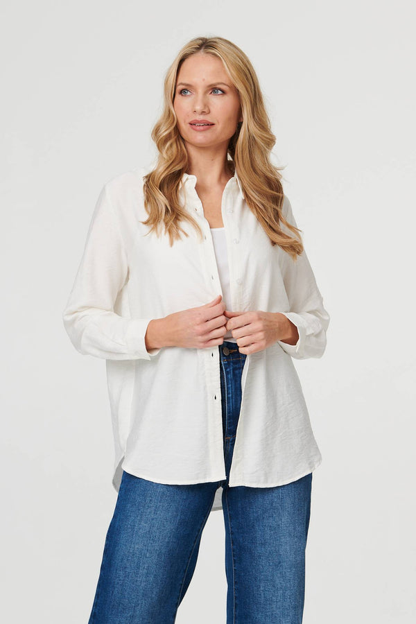 White | Long Sleeve Button-Front Shirt : Model is 5'10"/178 cm and wears UK10/EU38/US6/AUS10