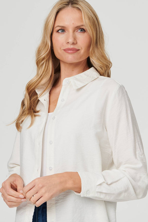 White | Long Sleeve Button-Front Shirt
