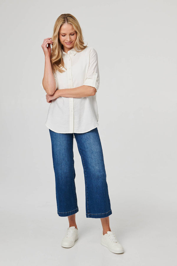 White | Long Sleeve Button-Front Shirt
