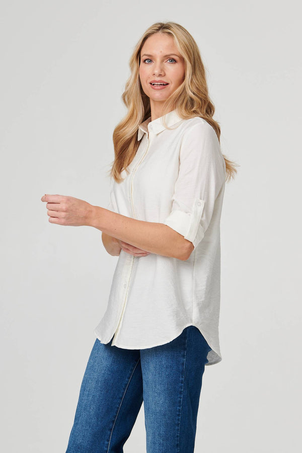 White | Long Sleeve Button-Front Shirt
