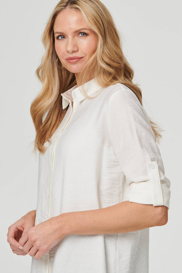 White | Long Sleeve Button-Front Shirt
