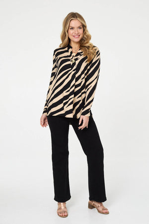 Black | Zebra Print Long Sleeve Slim Blouse