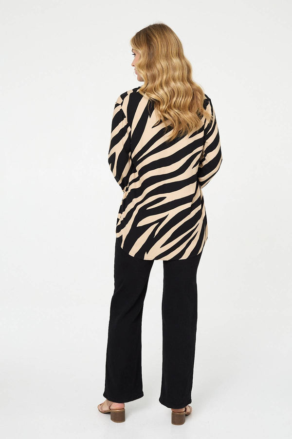 Black | Zebra Print Long Sleeve Slim Blouse