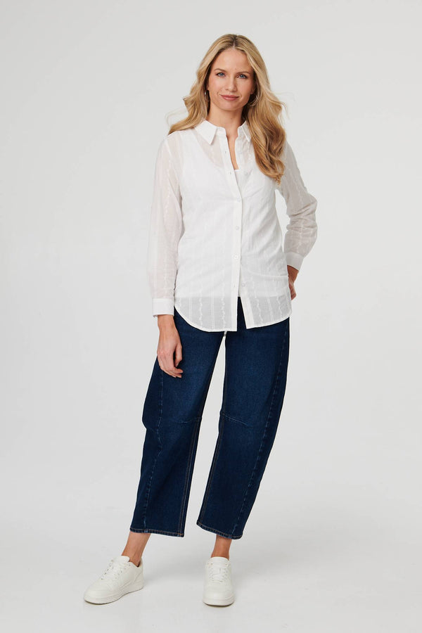 White | Embroidered Long Sleeve Textured Shirt