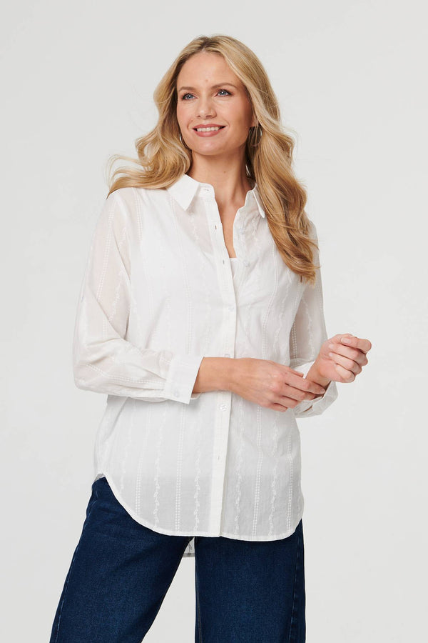 White | Embroidered Long Sleeve Textured Shirt