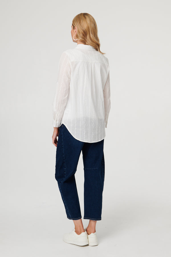 White | Embroidered Long Sleeve Textured Shirt
