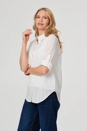 White | Embroidered Long Sleeve Textured Shirt
