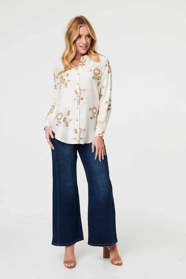 Cream | Embroidered Floral Long Sleeve Shirt