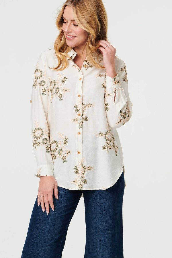 Cream | Embroidered Floral Long Sleeve Shirt