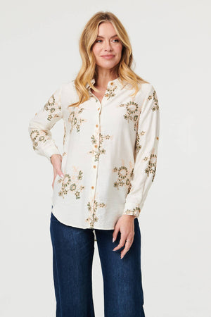 Cream | Embroidered Floral Long Sleeve Shirt