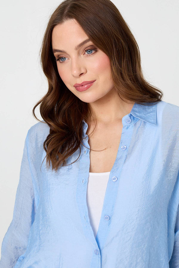 Blue | Semi Sheer Layered Long Sleeve Shirt