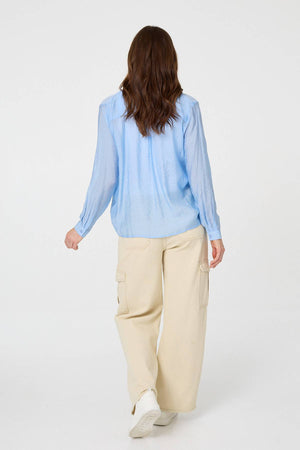 Blue | Long Sleeve Button Front Shirt 