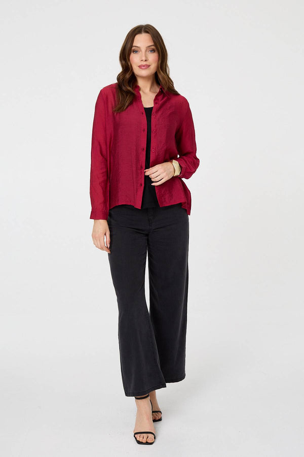 Burgundy | Semi Sheer Layered Long Sleeve Shirt