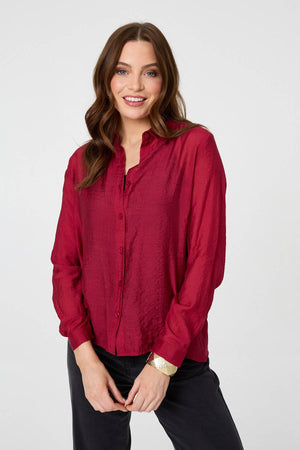Burgundy | Long Sleeve Button Front Shirt 
