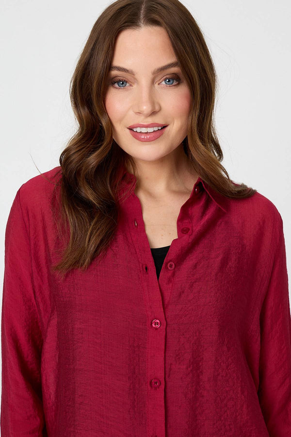 Burgundy | Semi Sheer Layered Long Sleeve Shirt