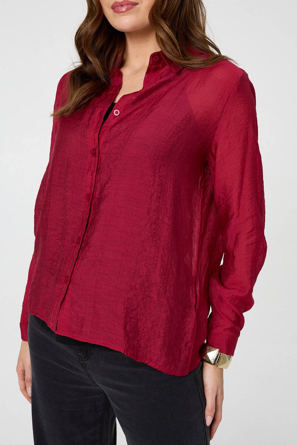 Burgundy | Semi Sheer Layered Long Sleeve Shirt