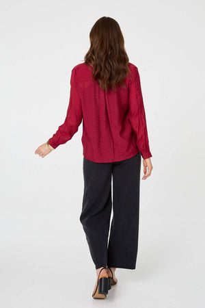 Burgundy | Long Sleeve Button Front Shirt 