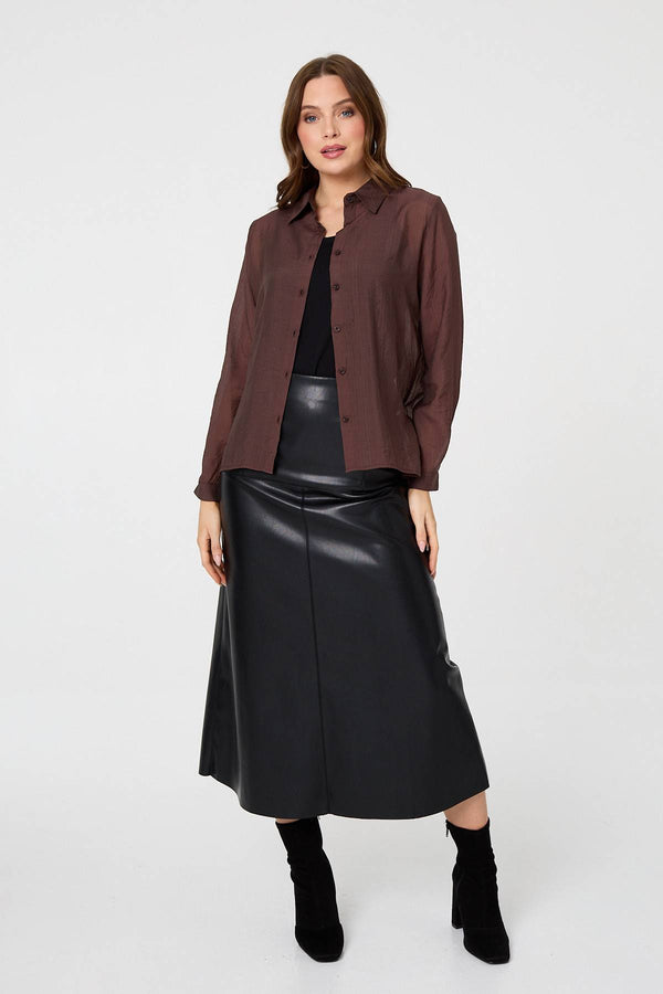 Brown | Semi Sheer Layered Long Sleeve Shirt