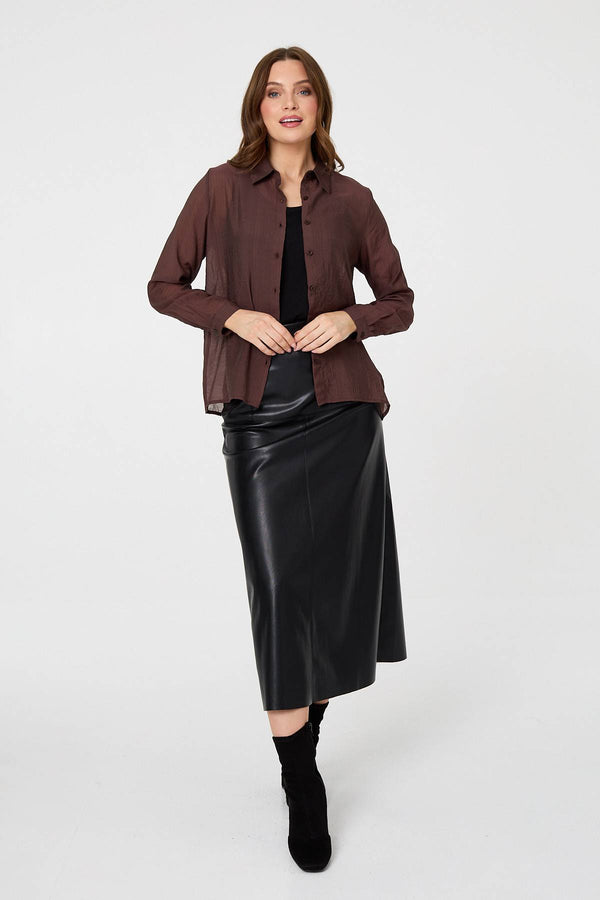 Brown | Semi Sheer Layered Long Sleeve Shirt