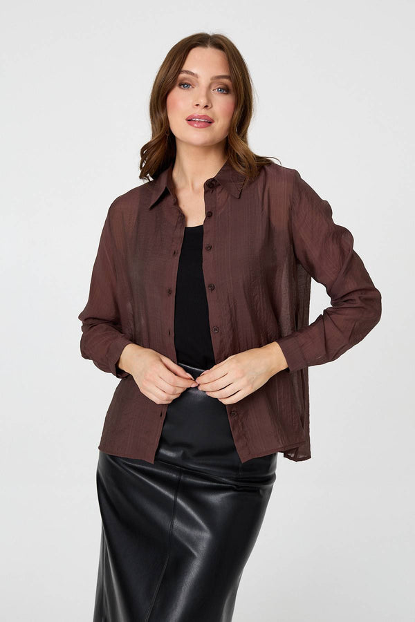 Brown | Semi Sheer Layered Long Sleeve Shirt