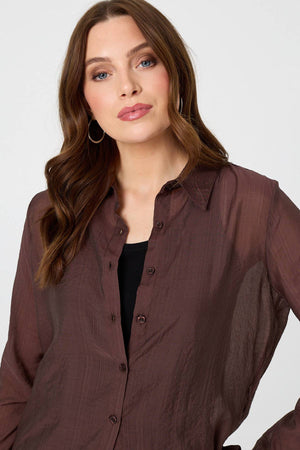 Brown | Long Sleeve Button Front Shirt 
