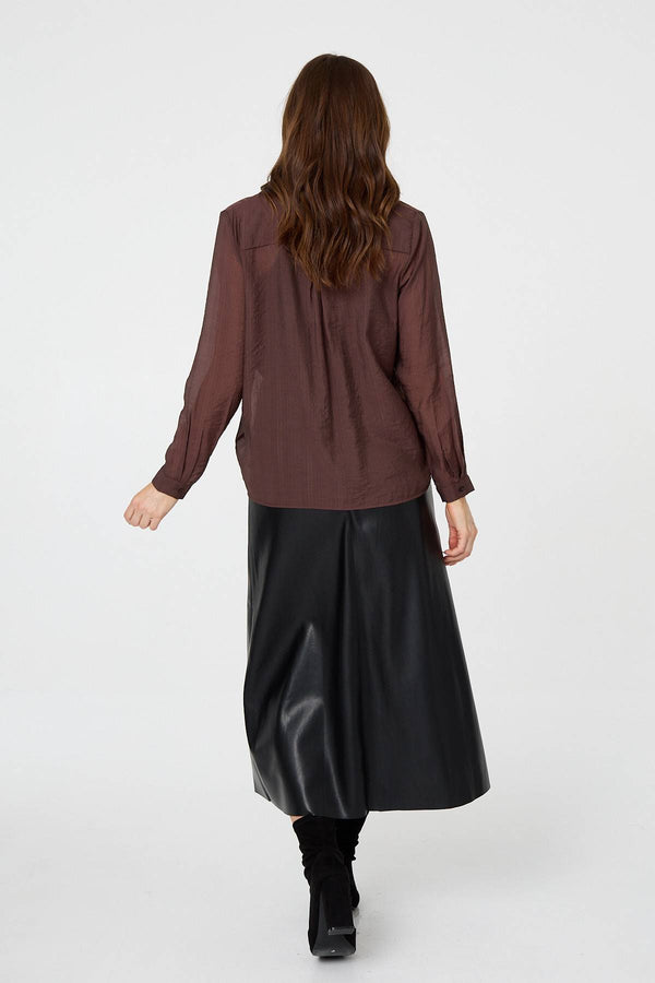 Brown | Semi Sheer Layered Long Sleeve Shirt