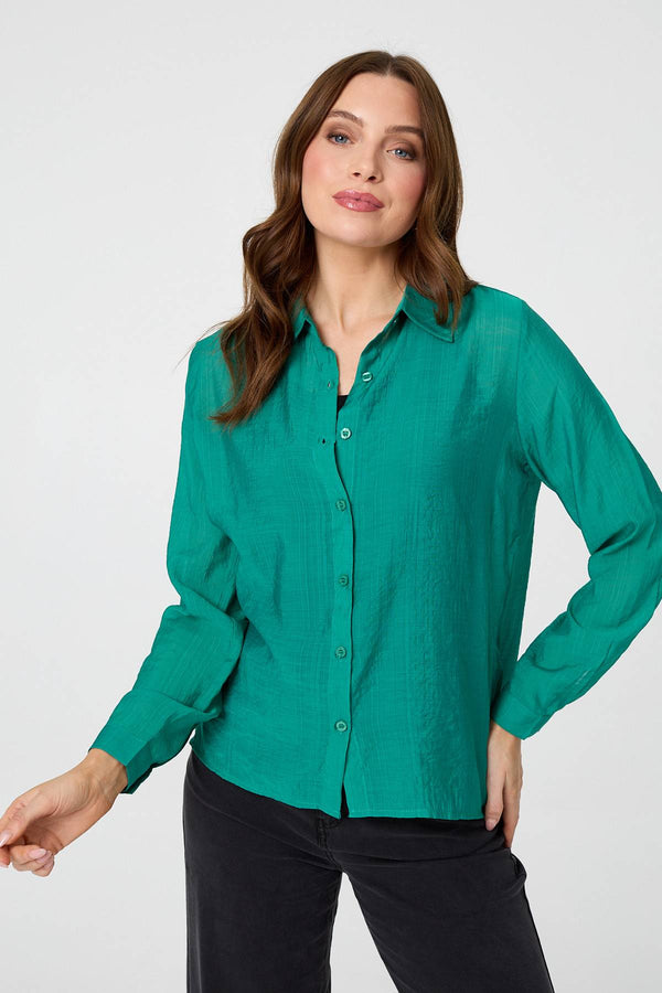 Green | Semi Sheer Layered Long Sleeve Shirt
