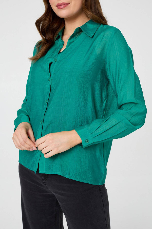 Green | Semi Sheer Layered Long Sleeve Shirt
