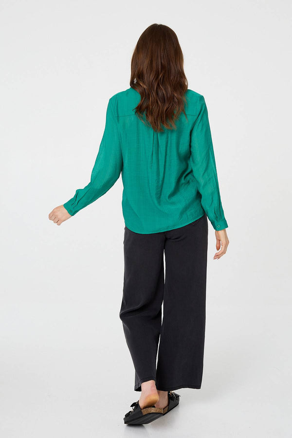 Green | Semi Sheer Layered Long Sleeve Shirt
