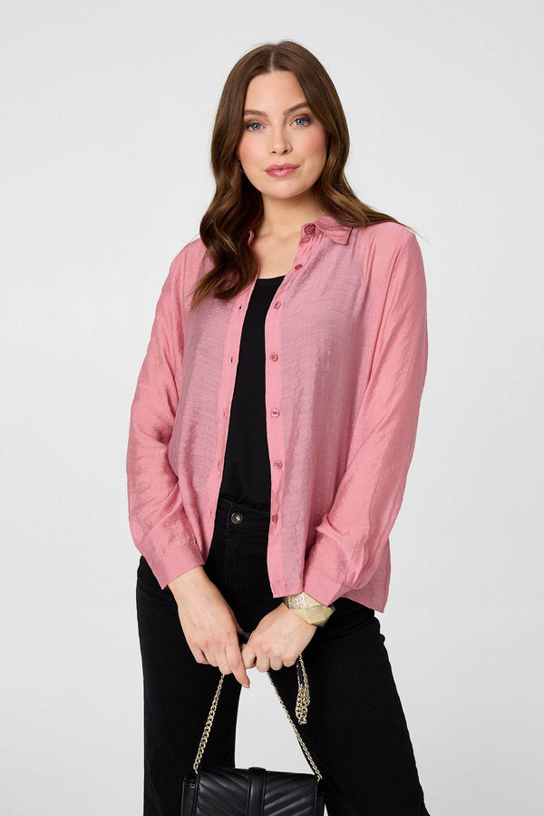 Pink | Semi Sheer Layered Long Sleeve Shirt
