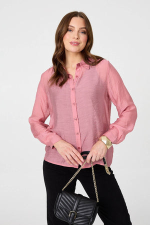 Pink | Long Sleeve Button Front Shirt  : Model is 5'9