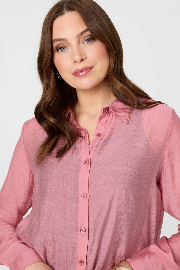 Pink | Semi Sheer Layered Long Sleeve Shirt
