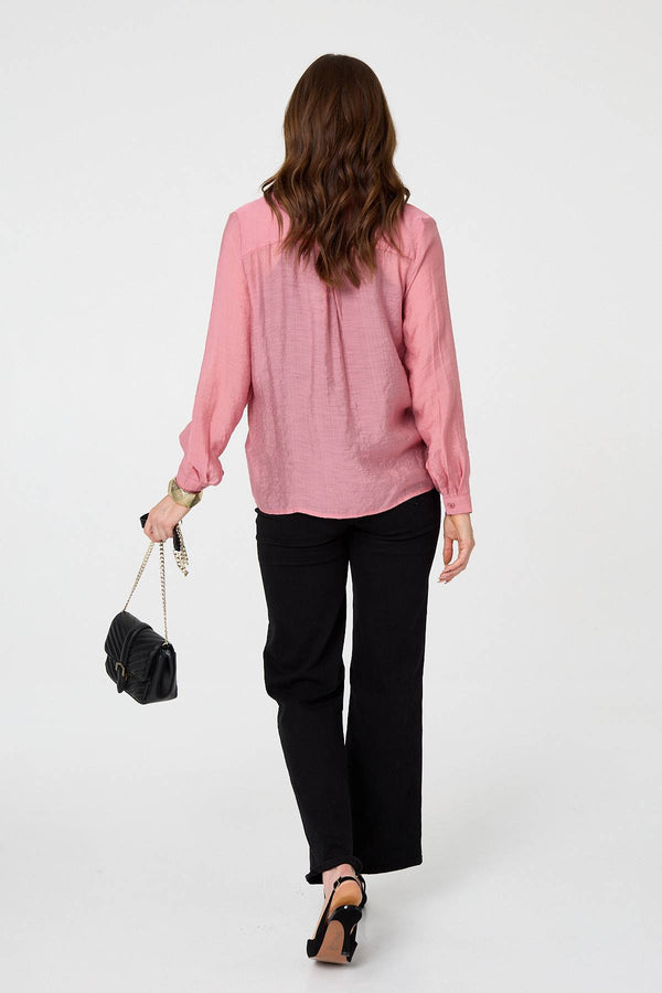 Pink | Semi Sheer Layered Long Sleeve Shirt